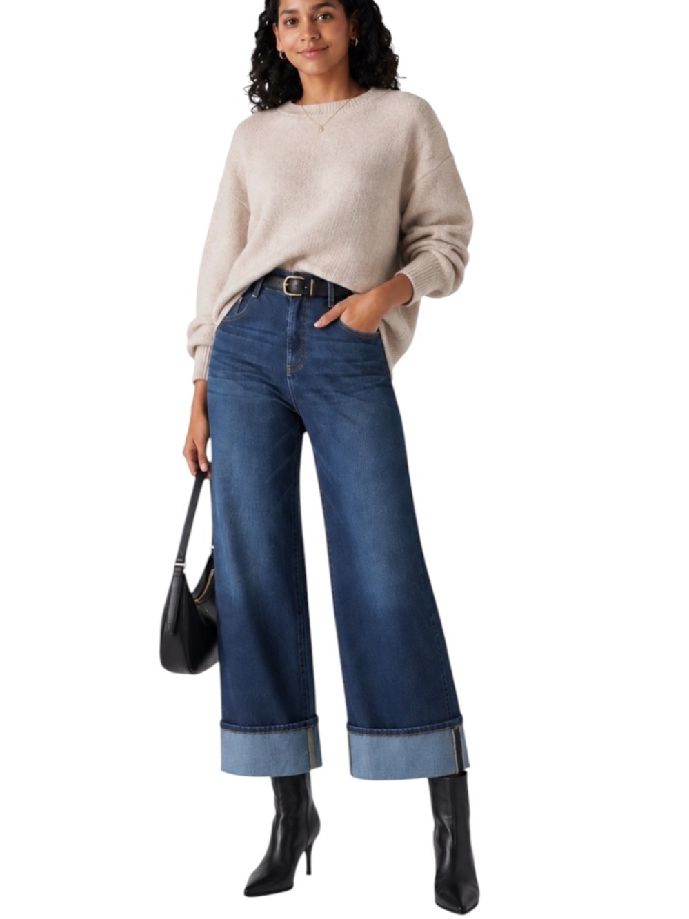 Halara Flex High Waisted Pockets Rolled
Hem Wide Leg Washed Casual Jeans Size XS